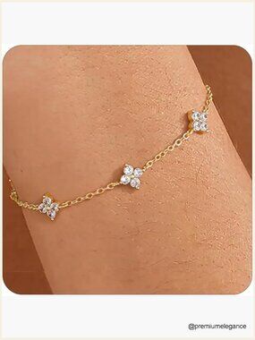 Dainty Gold Plated CZ Charm Bracelet Non Tarnish Waterproof Trendy Jewelry